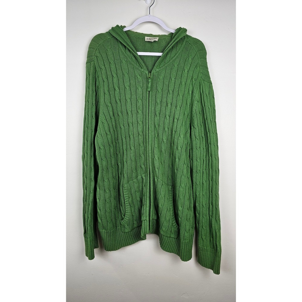 St John's Bay Sweater Women 3X Green Full Zip Hoodie Cable Knit Cotton